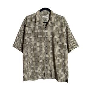 Vtg Prides Landing Shirt Beige Geometric Groovy Resort Vacation Cruise Summer